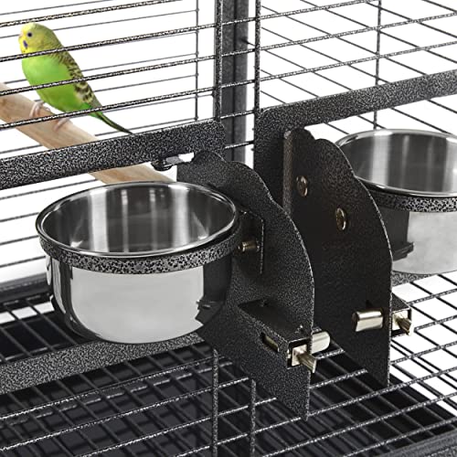 Topeakmart Travel Bird Cage Carrier for Small to Medium Sized Birds Lovebirds Parrotlet Conue Cockatiels with Handle Perch & Stainless Steel Bowls, Black