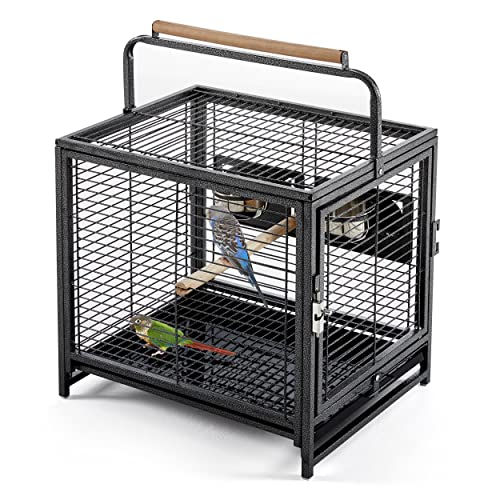 Topeakmart Travel Bird Cage Carrier for Small to Medium Sized Birds Lovebirds Parrotlet Conue Cockatiels with Handle Perch & Stainless Steel Bowls, Black