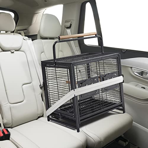 Topeakmart Travel Bird Cage Carrier for Small to Medium Sized Birds Lovebirds Parrotlet Conue Cockatiels with Handle Perch & Stainless Steel Bowls, Black