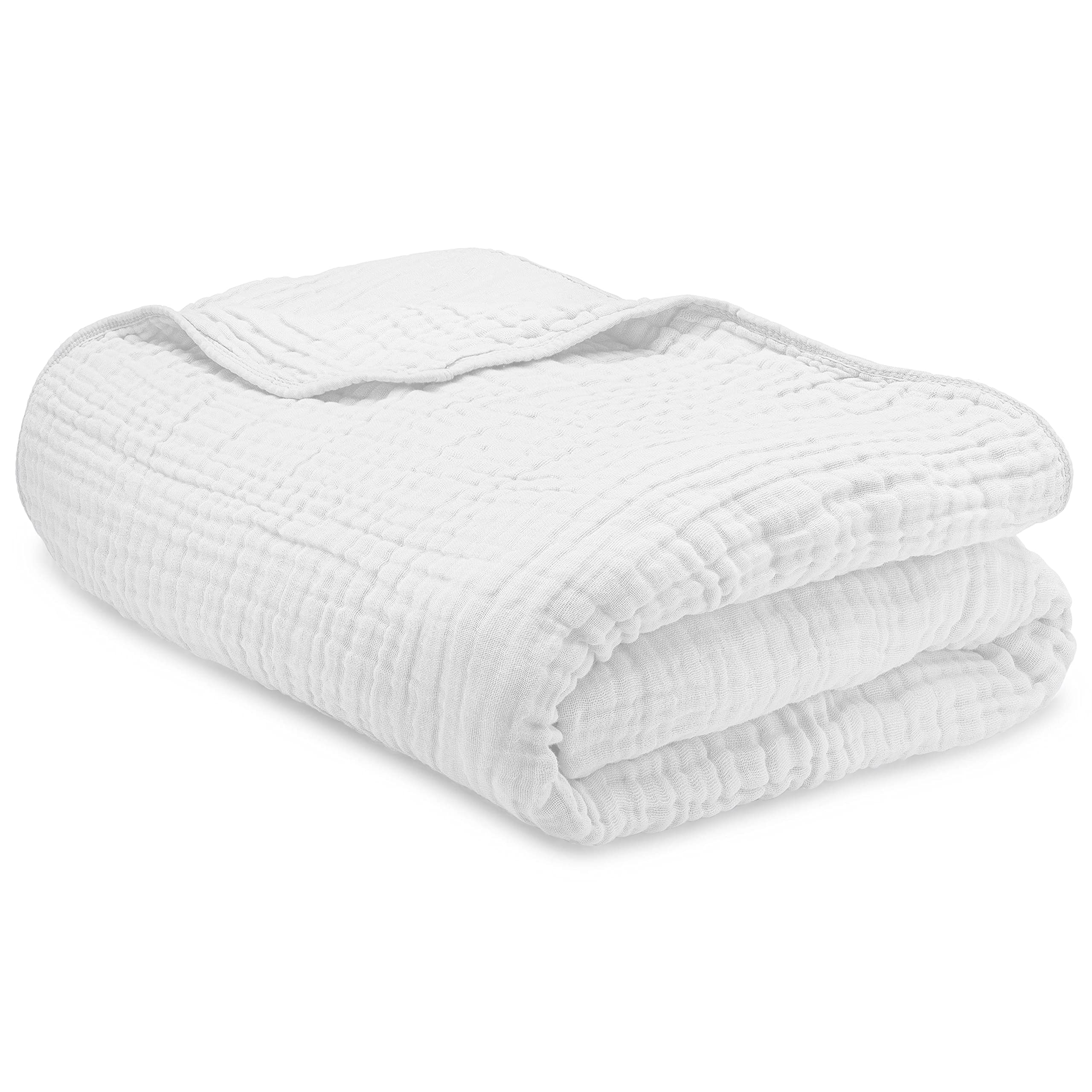 Comfy Cubs Muslin Blanket for Adults, Extra Large Twin 90” x 66”, 6 Layer Cooling Cotton Softness, Breathable & Warm Throw for Bedroom, Living Room Couch (White, Twin - Muslin)