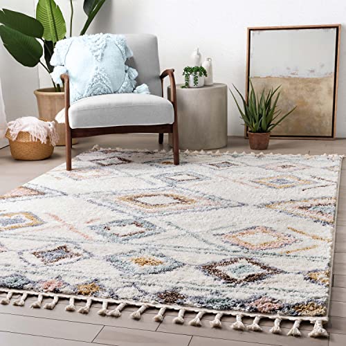 Well Woven Anetta Multi Ivory Tribal Diamonds Medallion Retro Shag (5'3" x 7'3") Area Rug