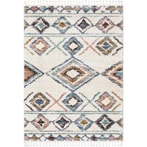 Well Woven Anetta Multi Ivory Tribal Diamonds Medallion Retro Shag (5'3" x 7'3") Area Rug