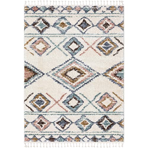 Well Woven Anetta Multi Ivory Tribal Diamonds Medallion Retro Shag (5'3" x 7'3") Area Rug