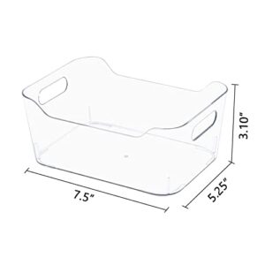 Clear Plastic Food Organizer Storage Bins 2 Pack with Handles for Organizing Snacks Pantry, Cabinet, Kitchen, Refrigerator, or Freezer - Small