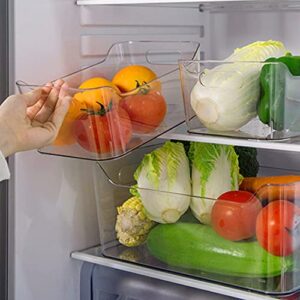 Clear Plastic Food Organizer Storage Bins 2 Pack with Handles for Organizing Snacks Pantry, Cabinet, Kitchen, Refrigerator, or Freezer - Small