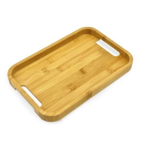 Bam&Boo Natural Bamboo Serving Tray Modern with Handles Rectangular — Food, Storage, Decor for Breakfast, Parties, Weddings, Picnics — (15" x 11" x 1")