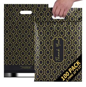 qiqidai black poly mailers with handle-100 pack 2.75 mil thick-easy to carry package bags for small business, thank you shipping bags for clothing, packaging bags,thank you bags,mailing envelopes