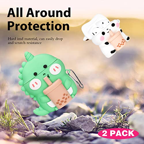 2 Pack Mulafnxal for Airpod 1/2 Case Cute Cartoon 3D Unique Soft Silicone Cover Funny Fashion Fun Cool Character Stylish Design Air Pods Cases Women Girls Boys Teen for Airpods 1/2 Boba Cow