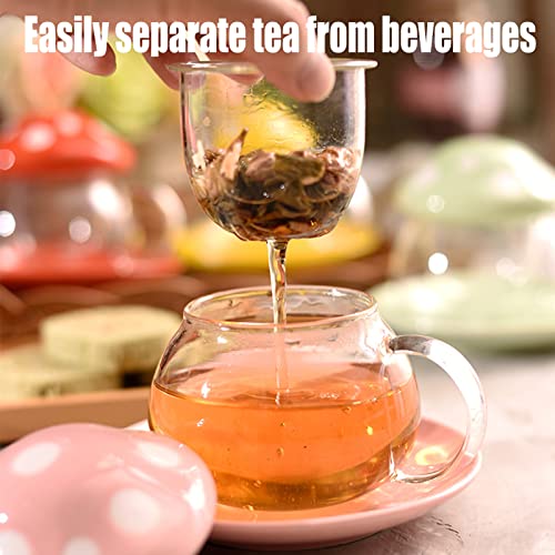 Aboyer Mushroom Cup Cute Glass Tea Cup with Infuser and Lid Kawaii Mushroom Mug Set Coffee Teapot with Ceramic Coasters 11oz (Orange)