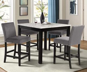 new classic furniture celeste faux marble counter dining table with four chairs, 5-piece, gray