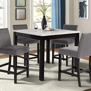 New Classic Furniture Celeste Faux Marble Counter Dining Table with Four Chairs, 5-Piece, Gray