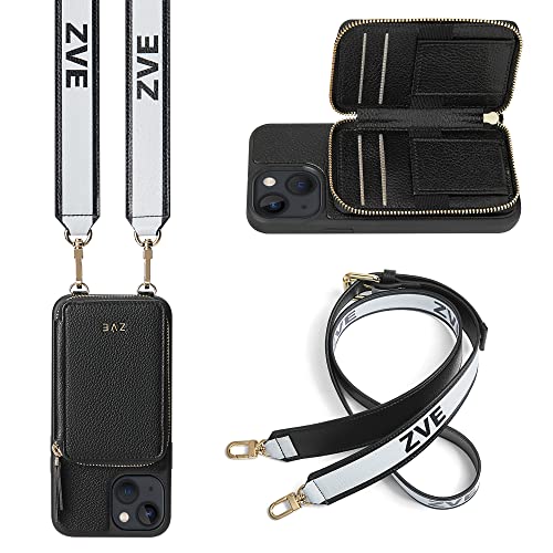 ZVE iPhone 13 Wallet Case, iPhone 13 Zipper Wallet Case with Leather RFID Blocking Card Holder Crossbody Strap Purse Protective Cover for iPhone 13 6.1 inch 2021- Black