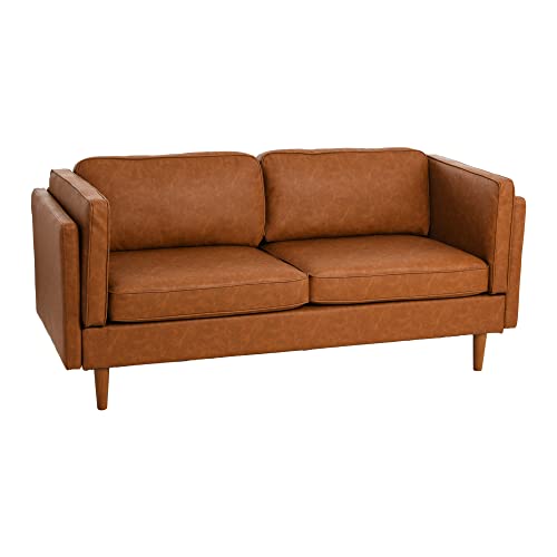 Creative Co-Op Atley High Sided Sofas, Vegan Cognac Leather