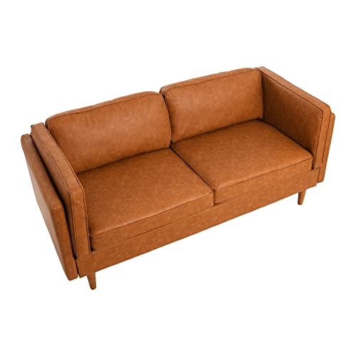 Creative Co-Op Atley High Sided Sofas, Vegan Cognac Leather