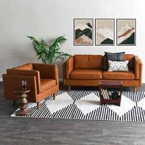 Creative Co-Op Atley High Sided Sofas, Vegan Cognac Leather