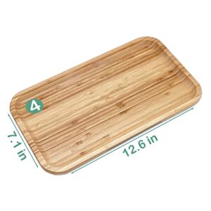 Bam&Boo Natural Bamboo Serving Tray Minimalist Rectangular — Food, Storage, Decor for Breakfast, Parties, Weddings, Picnics (12.5" x 7")