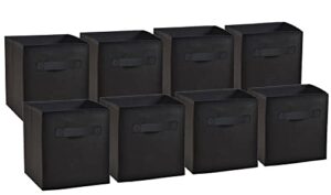 klozenet 11 inch cube storage bins 8-pack, fabric collapsible storage bins durable and sturdy with handle for closet shelves, storage, books, cloth and toys/ foldable cubby organizer, (black)