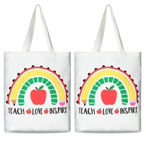 saintrygo 2 pack teacher canvas totes bag teacher appreciation gifts reusable teacher gift bag for back to school supplies (love teacher)