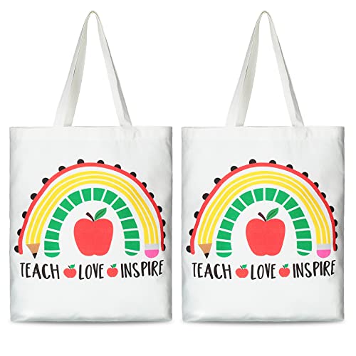 Saintrygo 2 Pack Teacher Canvas Totes Bag Teacher Appreciation Gifts Reusable Teacher Gift Bag for Back To School Supplies (Love Teacher)