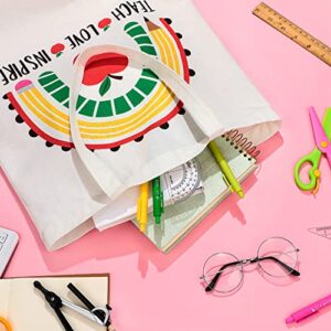 Saintrygo 2 Pack Teacher Canvas Totes Bag Teacher Appreciation Gifts Reusable Teacher Gift Bag for Back To School Supplies (Love Teacher)