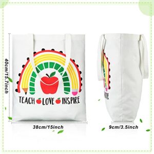 Saintrygo 2 Pack Teacher Canvas Totes Bag Teacher Appreciation Gifts Reusable Teacher Gift Bag for Back To School Supplies (Love Teacher)