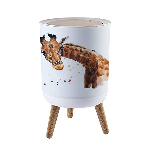 IBPNKFAZ89 Small Trash Can with Lid Watercolor About Giraffe Garbage Bin Wood Waste Bin Press Cover Round Wastebasket for Bathroom Bedroom Kitchen 7L/1.8 Gallon