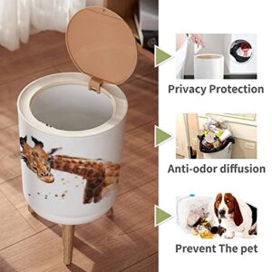 IBPNKFAZ89 Small Trash Can with Lid Watercolor About Giraffe Garbage Bin Wood Waste Bin Press Cover Round Wastebasket for Bathroom Bedroom Kitchen 7L/1.8 Gallon