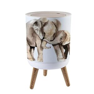 ibpnkfaz89 small trash can with lid watercolor animals african elephant with a kid sketch garbage bin wood waste bin press cover round wastebasket for bathroom bedroom kitchen 7l/1.8 gallon