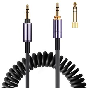 FAAEAL WH-1000XM3 Coiled Audio Cable Compatible with Sony WH-1000XM4 WH-1000XM5 MDR-XB950B1 Headsets,Audio-Technica ATH-M50xBT2 Headphones,3.5mm(1/8”) Extension Cord with 6.35mm(1/4”) Adapter/14ft