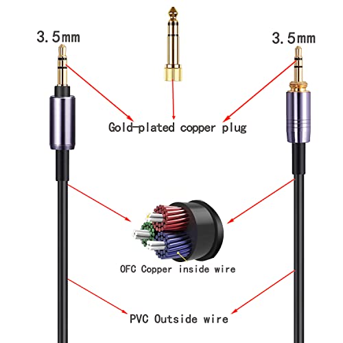 FAAEAL WH-1000XM3 Coiled Audio Cable Compatible with Sony WH-1000XM4 WH-1000XM5 MDR-XB950B1 Headsets,Audio-Technica ATH-M50xBT2 Headphones,3.5mm(1/8”) Extension Cord with 6.35mm(1/4”) Adapter/14ft