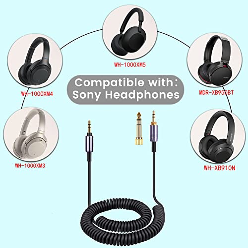FAAEAL WH-1000XM3 Coiled Audio Cable Compatible with Sony WH-1000XM4 WH-1000XM5 MDR-XB950B1 Headsets,Audio-Technica ATH-M50xBT2 Headphones,3.5mm(1/8”) Extension Cord with 6.35mm(1/4”) Adapter/14ft