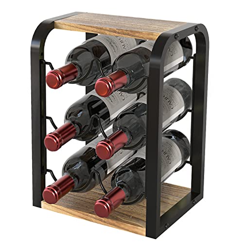 J JACKCUBE DESIGN Rustic Wood 6 Bottles Wine Rack for Countertop, 3 Tier Free Standing Wine Bottle Holder Stand Storage Organizer for Home Decor Bar, Cellar, Pantry, Cabinet- MK652A