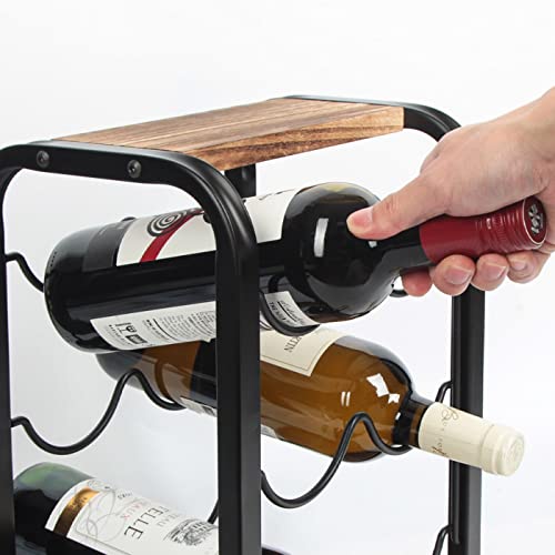 J JACKCUBE DESIGN Rustic Wood 6 Bottles Wine Rack for Countertop, 3 Tier Free Standing Wine Bottle Holder Stand Storage Organizer for Home Decor Bar, Cellar, Pantry, Cabinet- MK652A