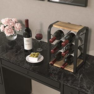 J JACKCUBE DESIGN Rustic Wood 6 Bottles Wine Rack for Countertop, 3 Tier Free Standing Wine Bottle Holder Stand Storage Organizer for Home Decor Bar, Cellar, Pantry, Cabinet- MK652A