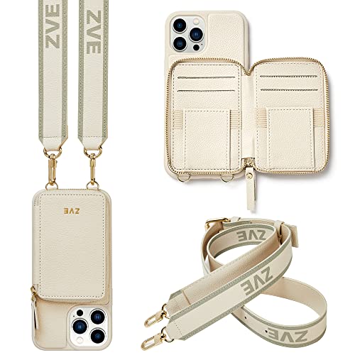 ZVE iPhone 12 Pro Max Wallet Case, Zipper Phone Wallet Case with Leather RFID Blocking Card Holder Crossbody Strap Purse Leather Cover for iPhone 12 Pro Max 6.7 inch - Beige