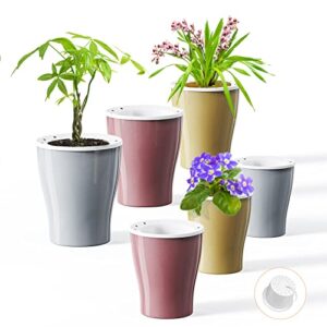 hemoplt plant pots - self watering pots for indoor plants - 5" / 6.7" planters for indoor plants - pack of 6 flower pots - african violet pots - orchid pot - gold - silver - rose gold