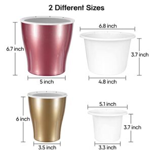 HEMOPLT Plant Pots - Self Watering Pots for Indoor Plants - 5" / 6.7" Planters for Indoor Plants - Pack of 6 Flower Pots - African Violet Pots - Orchid Pot - Gold - Silver - Rose Gold