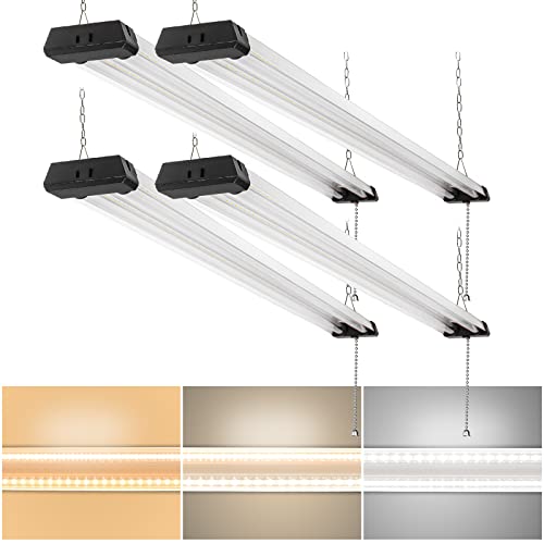 Linkable LED Shop Light for Workshop Garage, 42W 4800LM 3CCT 3000K/4000K/5000K LED Shop Light with Pull Chain(ON/Off), Linear Worklight Fixtures with Plug, Hanging or Mounted Installation, 4 Pack