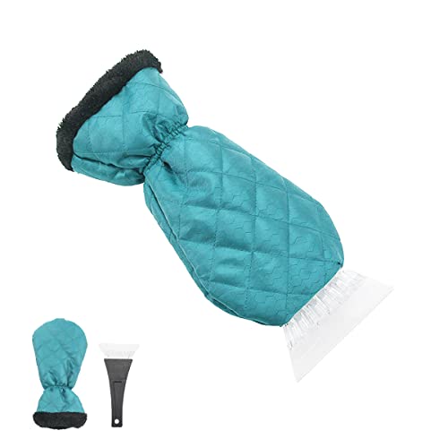 Fekey&JF Ice Scraper Mitt for Car, Waterproof Snow Remover Glove, Warm Padding Snow Scraper Gloves with Comfortable Grip for Windshield Car Window, Detachable Cleaner No Scratch for Car (Green)