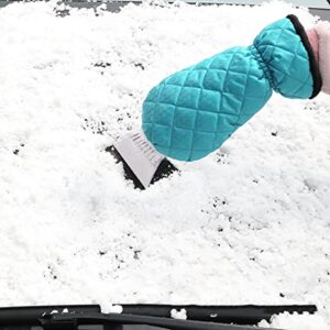 Fekey&JF Ice Scraper Mitt for Car, Waterproof Snow Remover Glove, Warm Padding Snow Scraper Gloves with Comfortable Grip for Windshield Car Window, Detachable Cleaner No Scratch for Car (Green)