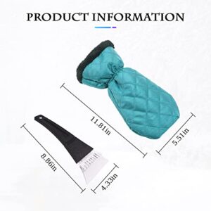 Fekey&JF Ice Scraper Mitt for Car, Waterproof Snow Remover Glove, Warm Padding Snow Scraper Gloves with Comfortable Grip for Windshield Car Window, Detachable Cleaner No Scratch for Car (Green)