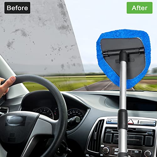 3 Packs Windshield Cleaner Car Window Cleaner Inside Car Windshield Cleaning Tool with Detachable Handle, 9 Reusable Microfiber Pads and 3 Spray Bottles for Interior Car Cleanser Brush Cleaning Kit