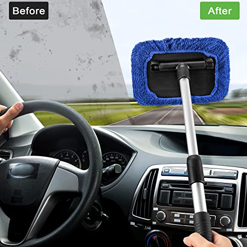2 Sets Windshield Cleaner Car Window Cleaner Auto Window Cleaning Tool with Detachable Handle 6 Microfiber Pads and 2 Spray Bottles for Car Interior Car Cleanser Brush Car Cleaning Kit