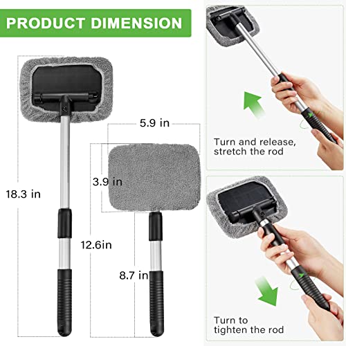 2 Sets Windshield Cleaner Car Window Cleaner Auto Window Cleaning Tool with Detachable Handle 6 Microfiber Pads and 2 Spray Bottles for Car Interior Car Cleanser Brush Car Cleaning Kit