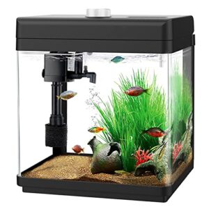 aqqa 1.5 gallon aquarium kits desktop small fish tank with filter and light (8 colors adjustable) freshwater & saltwater betta fish tank kit office & home decor (black)