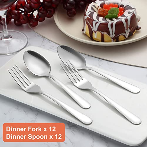 24-piece Forks and Spoons Silverware Set, Unokit Food Grade Stainless Steel Flatware Cutlery Set for Home, Kitchen and Restaurant, 12 Dinner Forks and 12 Dinner Spoons, Mirror Polished&Dishwasher Safe