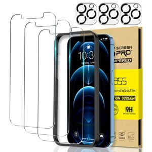 invoibler 3 pack screen protector compatible with iphone 12 pro max + 3 pack camera lens protector, iphone 12 pro max screen protector tempered glass, 6.7 inch [hd clear] [not for iphone 12 pro]