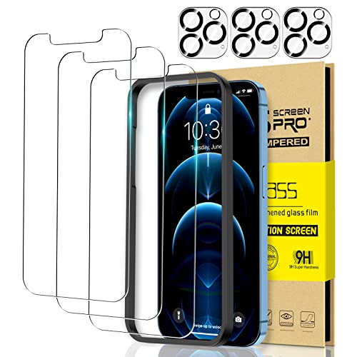 Invoibler 3 Pack Screen Protector Compatible with iPhone 12 Pro Max + 3 Pack Camera Lens Protector, iPhone 12 Pro Max Screen Protector Tempered Glass, 6.7 Inch [HD Clear] [Not for iPhone 12 Pro]