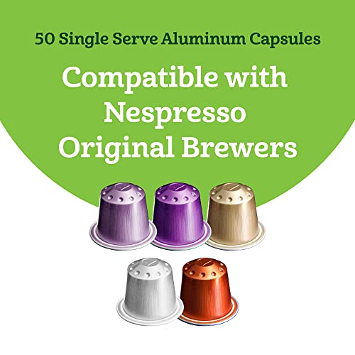 Amazon Fresh Espresso Dark, Medium & Light Roast Aluminum Capsules, Variety Pack, Compatible with Nespresso Original Brewers, 50 Count (5 Packs of 10)