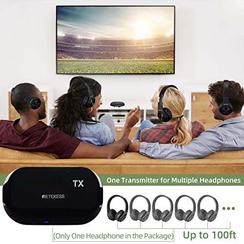 Retekess TA005 Wireless Headphones for TV Watching, TV Headphones Stereo with Transmitter, Support A/B Channel, AUX, RCA and Optical Input, Ideal for Seniors